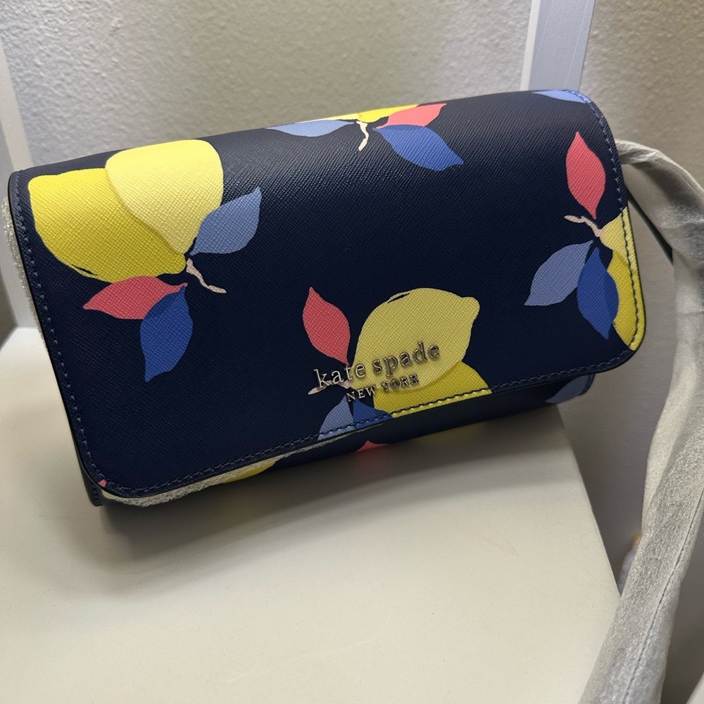 Kate Spade Cameron Lemon Zest Navy Crossbody Bag.